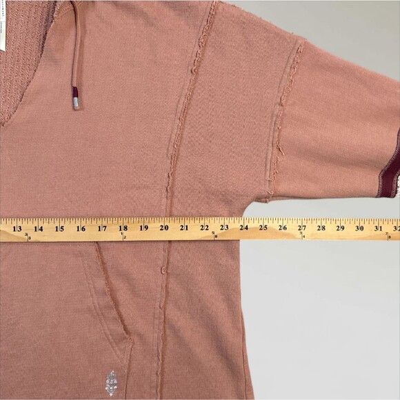 Free People Movement Dream Catcher Hoodie Coral Crochet Trim Boho Raw Hem Sz Med - Picture 6 of 8